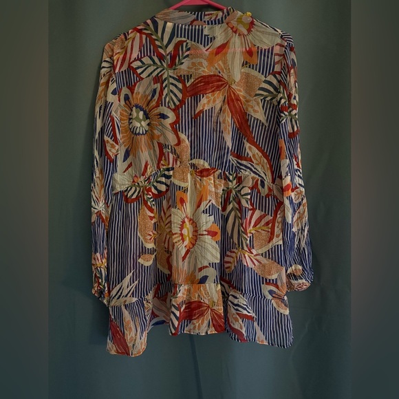 Soft Surroundings Tory Tunic – Floral Stripe Crinkle Chiffon Blouse (Size PL) - Picture 6 of 7